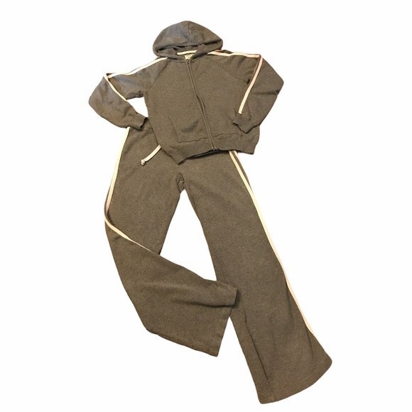 New York Laundry 2 Piece Knit Track suit Hooded Gray W / Pink Striped size S - Picture 14 of 15